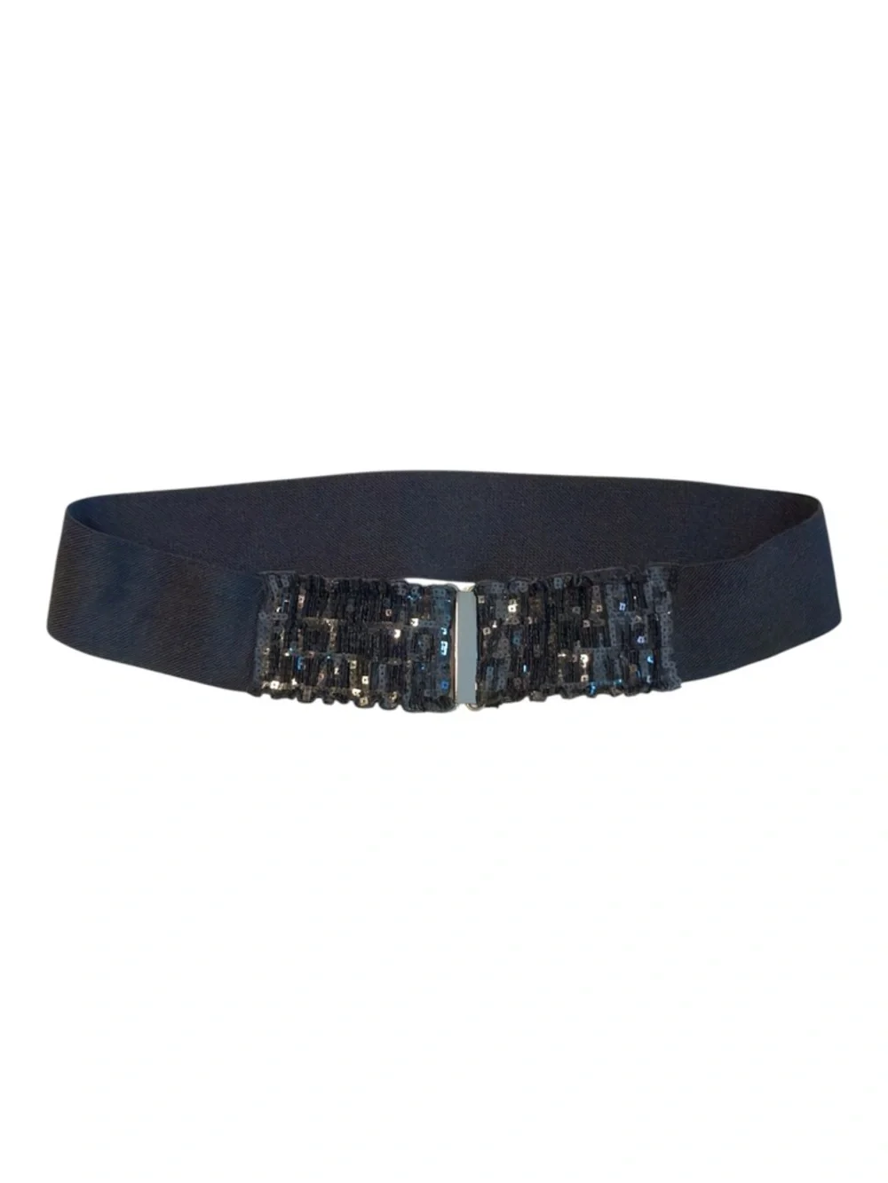 Women’s wide black sequin elastic waist belt